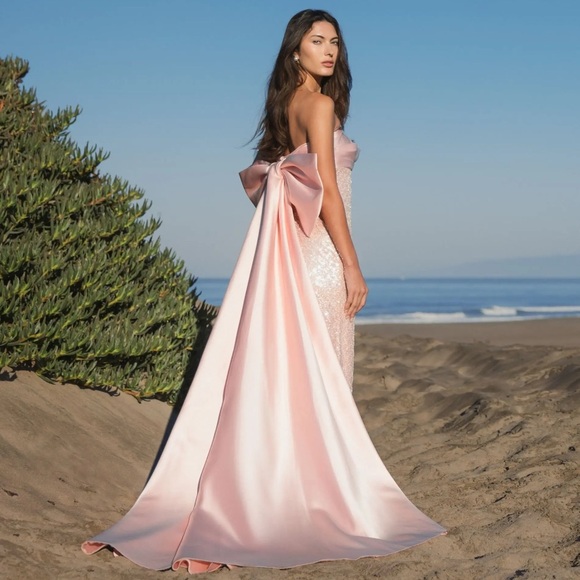 MAC DUGGAL
Pink Strapless Embellished Gown With Back Bow Detail - Picture 1 of 6